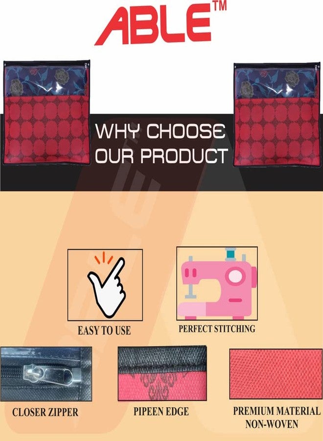 Able Set Of 12 Pcs Single Saree Covers/Clothes Storage Bag/Wardrobe Organizer With Top Transparent For Lehenga, Suit, Dress,& Accessories (RED) - Image 5